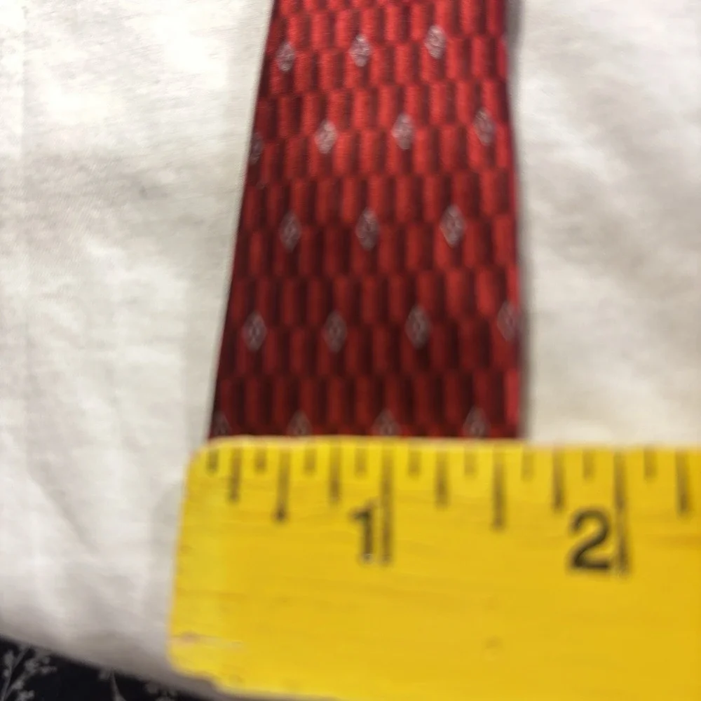 Vtg Murano Mens Necktie Tie Red Grey Geometric Silk 58